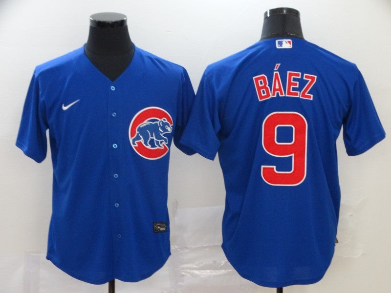 Men's Chicago Cubs Javier Baez #9 Blue Baseball Jersey